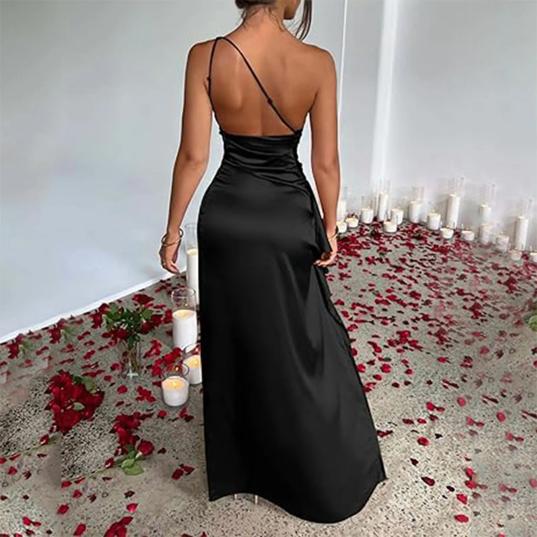 AMASIA One Shoulder Satin Maxi Dress