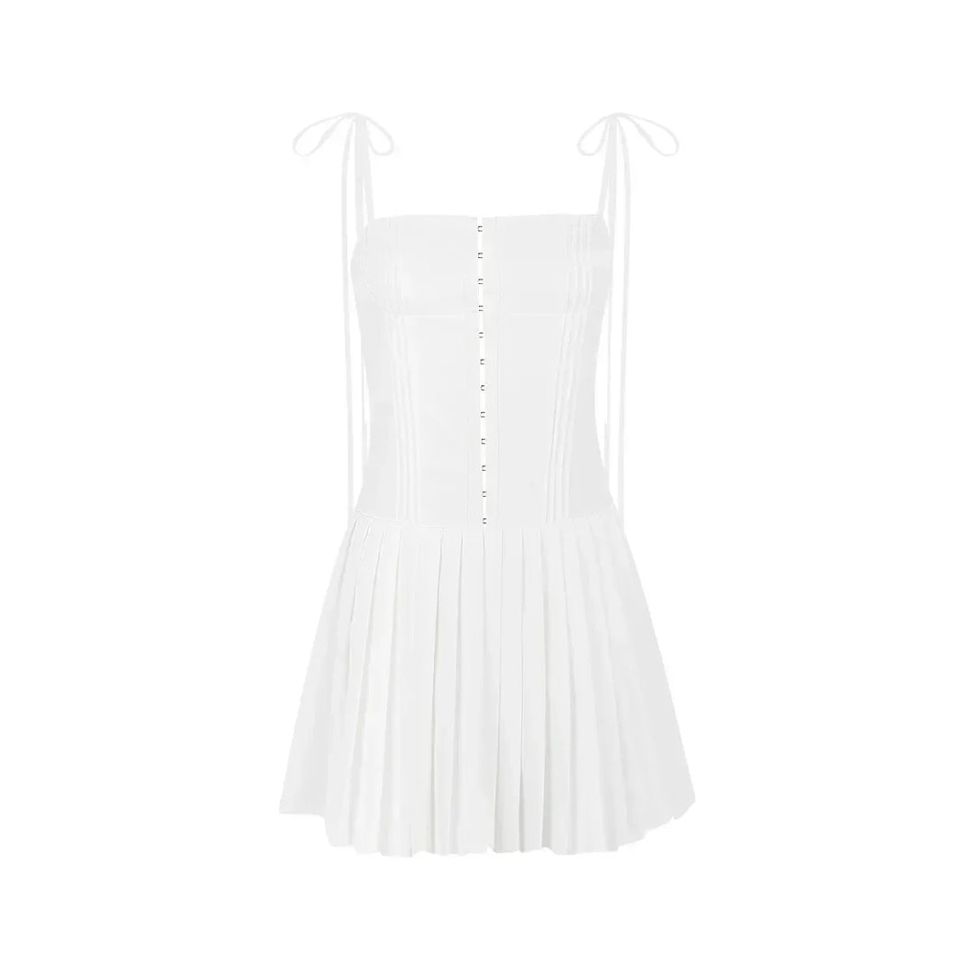 White Pleated Mini A-Line Summer Dress